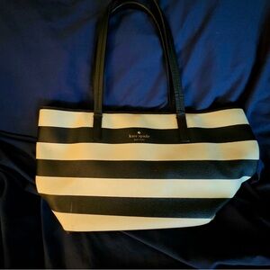 Kate Spade Black and Cream Striped Tote